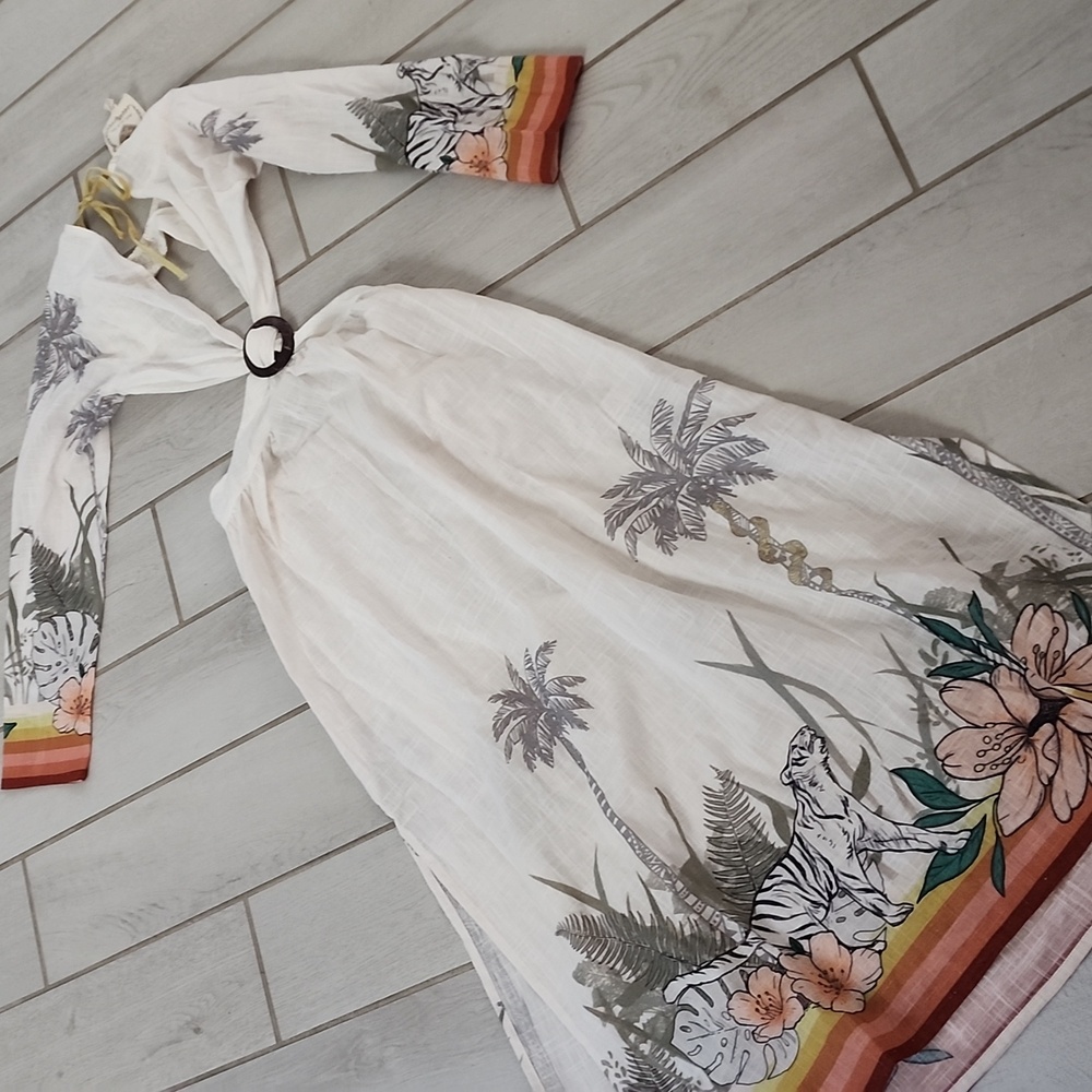 NWOT Z&L Rio Grande Maxi Dress in cream with a tropical border print - Picture 5 of 7
